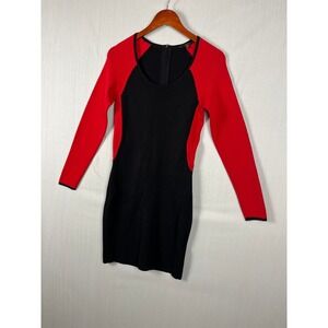 Guess Dress Large Black Red Colorblock Bodycon Bandage Cocktail Long Sleeve